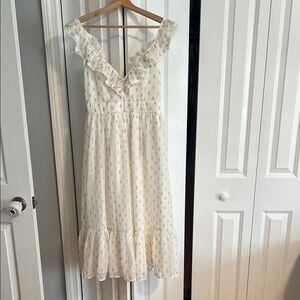 Lulu's Cream Ruffled Tiered Midi Dress for Brides